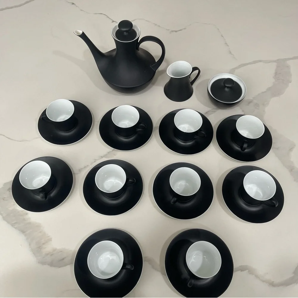 Espana Noche Block Bidasoa Black Matte Coffee Tea Set Vintage 25 Piece Set - Picture 2 of 16